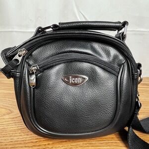 ICON Black Textured Faux Leather Small Shoulder Bag Crossbody Purse